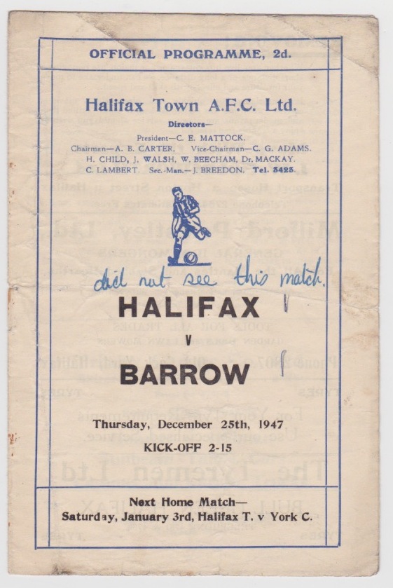 Halifax Town v Barrow - 1947/1948